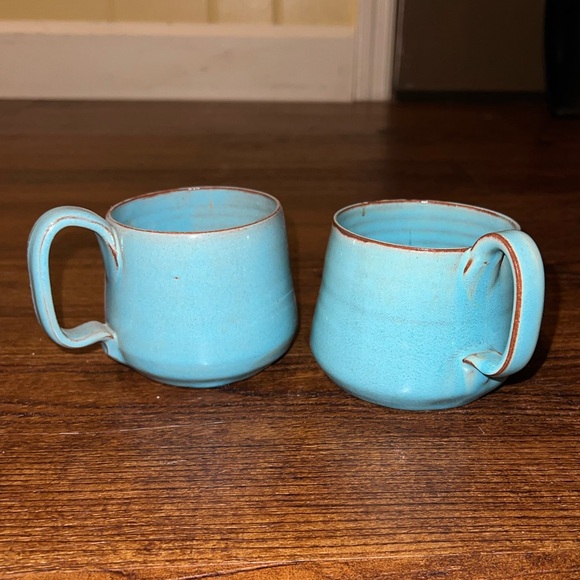 Other - (2) Vintage Turquoise Glazed Ceramic Stoneware Pottery Small Rustic Decor Mugs
